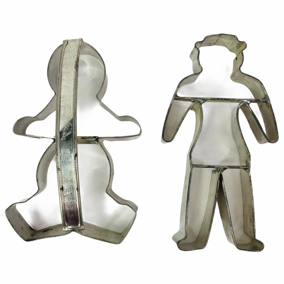 2 Primitive Soldered Gingerbread Man + Cowboy Shaped Cookie Cutters With Handle - Picture 12 of 12